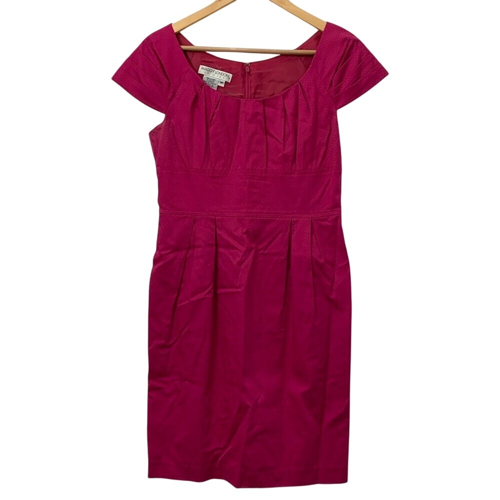 Maggy London Petites Pink Textured Cotton Sheath Dress Cap Sleeve Size 8P